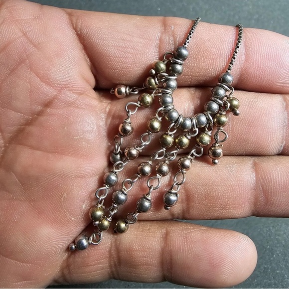 Sterling Silver 925 Ladies Beaded Drape Style Statement Necklace 15in Box Chain - Picture 2 of 5